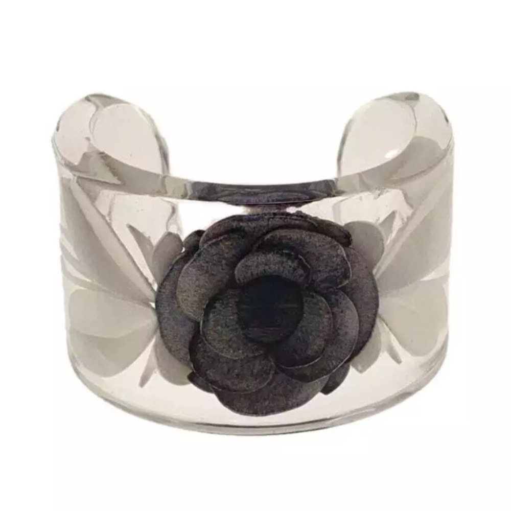 ✨ RARE Chanel Clear Lucite Camellia Cuff Bracelet Vintage ✨